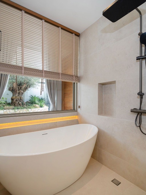 Bathroom with freestanding bath